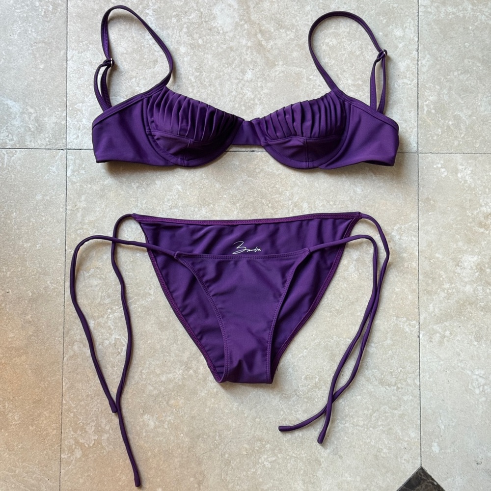 Bamba Swim Purple Bikini Set with Gold Accents in size small